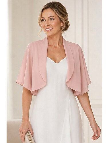  Damenumhang Bolero Umhänge für die Mutter Brautumhänge Umhänge für Hochzeitsgäste Elegant Damen Formaler Stil Kurzarm Chiffon Hochzeit Schals Mit Unifarbe Für Täglich Sommer