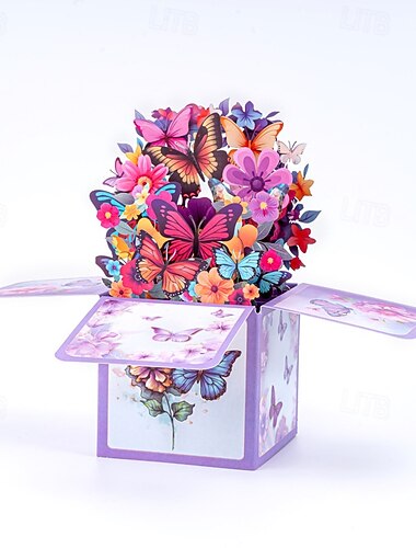  3D-fjärils popup-kort, stort blommigt gratulationskort i en låda, handgjord present till kvinnor, mamma, mormor, fru - perfekt för mors dag, födelsedag, årsdag, krya på dig, tack, tänker på dig