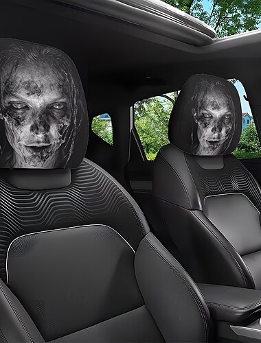  2/4er-Set Kopfstützenbezüge mit Horror-Zombie-Motiv, gruselige Gothic-Kopfstützenschoner, universell passend, dehnbar, weiches Material, einfache Montage für Pkw, SUVs und Lkw