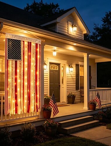  Upplyst trasa amerikansk flagga banderoll usa 250-årsfirande 4 juli trädgårdsflagga dekorationer för 250-årsjubileum för amerikanska patriotiska festtillbehör, för minnesdagen