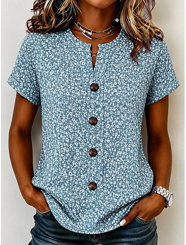  Per donna Blusa Bottoni Stampato Floreale Grafico Vintage Elegante Moderno Manica Corta Colletto a Camicia Top Regolari Casuale Quotidiano Blu Rosa Viola Verde Estate Primavera