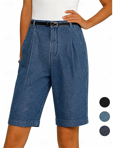  Mujer Vaqueros Vacaciones Básico Longitud de la rodilla Alta cintura Plano Cómodo Rígido Vacaciones Ropa Cotidiana Negro Azul Marino Oscuro Azul cielo Verano Primavera Ajuste regular