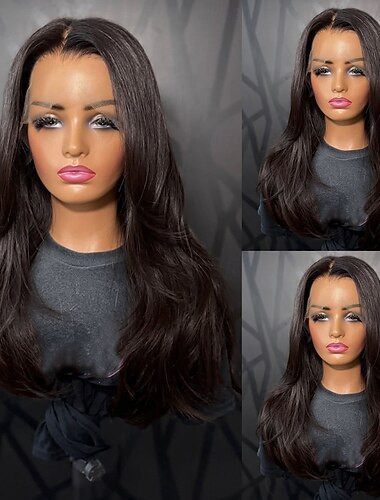  Peruca de cabelo humano com fecho 5x5, lace frontal 13x4, repartição livre, cabelo brasileiro ondulado castanho escuro, densidade 150%-180%, com baby hair, linha capilar suave e natural, 100% virgem,