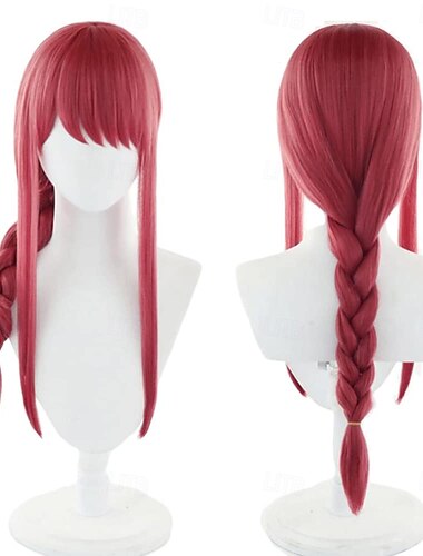  Parrucca lunga rossa per cosplay anime con frangia e treccia – acconciatura per costume da combattente soprannaturale