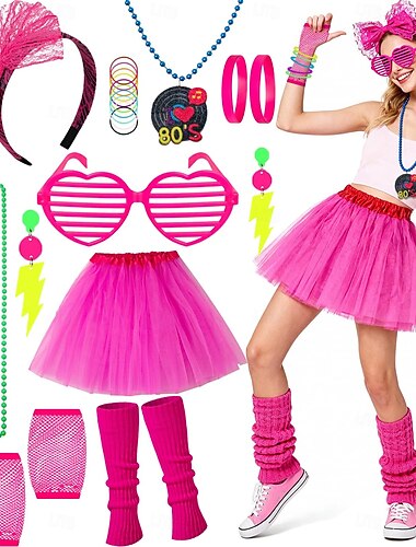  Conjunto Retro Vintage Hippie Anos 70 Tutu Conjunto de acessórios com acessórios Hippie Fantasia Mulheres Dia Das Bruxas Carnaval Festival de Música Festa Temática Retro Adulto Mais Acessórios Tutu