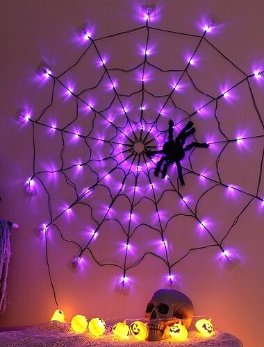  Halloween-Dekoration: Spinnennetz-Lichterkette, wasserdicht, mit Fernbedienung, 8 Modi, für Haus, Garten, drinnen und draußen