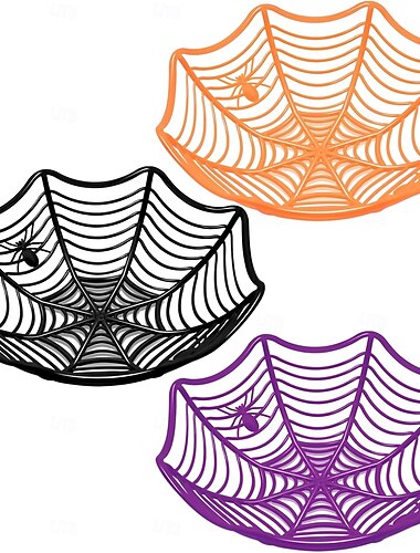  3-pack Halloween-spindelnätsgodisskålar, 28 cm stora plastskålar med spindelnätsdesign i orange, svart och lila för Halloween-festdekorationer, bus-or-treat, godisbrickor och bordsdekorationer