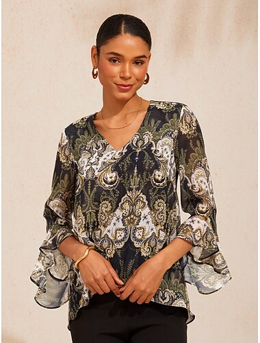  groene mandala bloemenprint zwierige chiffon top