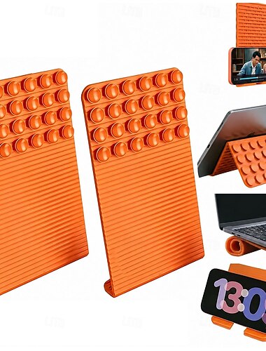  2 soportes portátiles plegables de silicona para teléfono con ventosa, soporte flexible de silicona y aluminio para teléfono, soporte de escritorio ajustable y antideslizante, soporte portátil de