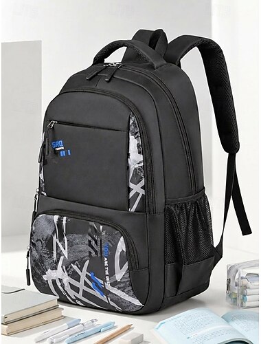  Studentenrugzak met graffiti-camouflagepatroon in meerdere kleuren, ruime inhoud, gemaakt van waterdicht polyester, geschikt voor middelbare school, universiteit, reizen en dagelijks gebruik.