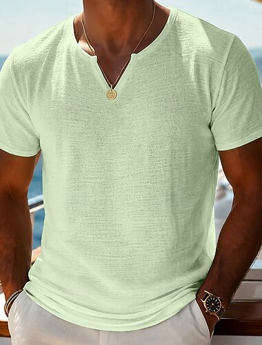  Herren T Shirt Kurzarmshirt T-Shirt Kurzarm V Ausschnitt Sommer Frühling Einfarbig Grubenstreifen Streetwear Stilvoll Lässig Rein Lässig Täglich Outdoor Schwarz Weiß Purpur Top T-Shirt für Herren