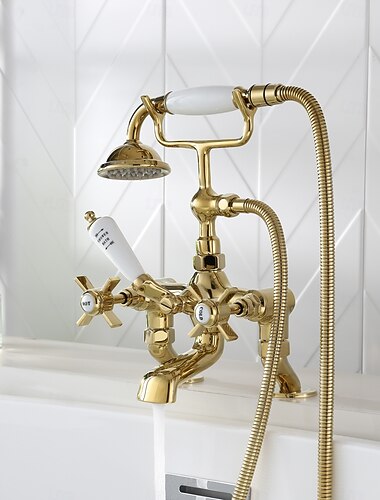  Badkarskran - Retro / vintage Krom Fristående Keramisk Ventil Bath Shower Mixer Taps