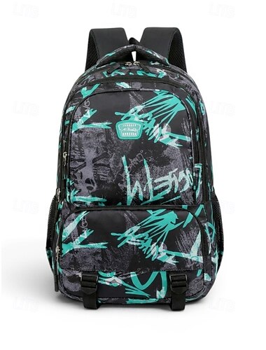  Zaino per studenti, fantasia graffiti mimetica multicolore, ampi scomparti, poliestere impermeabile, perfetto per la scuola media, l'università, come zaino per laptop, per viaggi e per l'uso