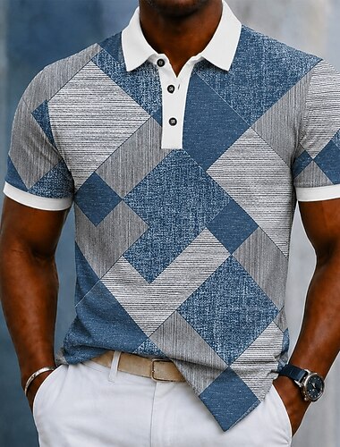  Per uomo Blocco di colori Geometrico Polo Manica Corta Magliette polo Camicie con Colletto Casual Athleisure Abbigliamento quotidiano Stampa 3D Bottoni Tessuto retato traspirante Primavera & Estate