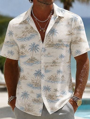  Per uomo Palma di Cocco Piante Tropicali Camicia hawaiana estiva Camicie tropicali Camicia Aloha Manica Corta Hawaiano Quotidiano Vacanza al Mare Estate Primavera Collo ripiegato Stampa 3D Camicie