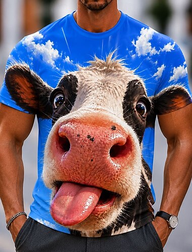  Herren Tiermotiv Kühe T Shirt Kurzarm T-Shirt 3D-Druck Rundhalsausschnitt Hemd Lustig Lässig Täglich Straße Blau Blau 2# Blau 1# Sommer Frühling Bekleidung S M L XL 2XL 3XL