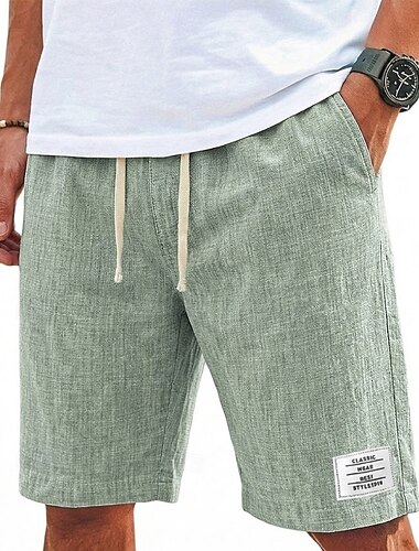  Herren Shorts Leinenshorts Sommershorts Freizeitshorts Kordelzug Bestickt Logo Einfach Leicht Atmungsaktiv Knielang Lässig Täglich Outdoor Urlaub Mode Khaki Schwarz Unelastisch