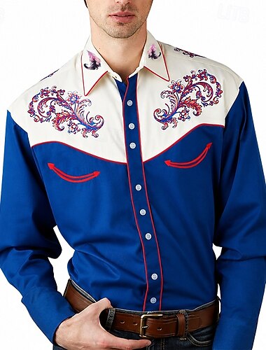  Retro / vintage Bluse / Skjorte West Cowboy Udklædning Herre Karneval Maskerade Fest Afslappet / Hverdag Voksne Top