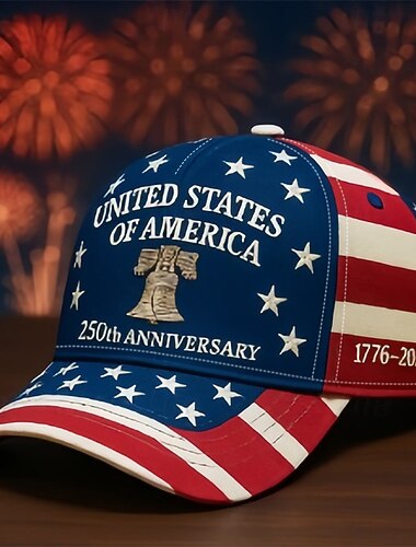  Herre USAs 250-årsjubileumshatt Baseballcaps Solhatt Trucker Hat Blå polyester Trykt mønster Patriotisk Mote Fritid Gate Daglig Amerikansk amerikansk flagg Justerbare Solkrem Pustende