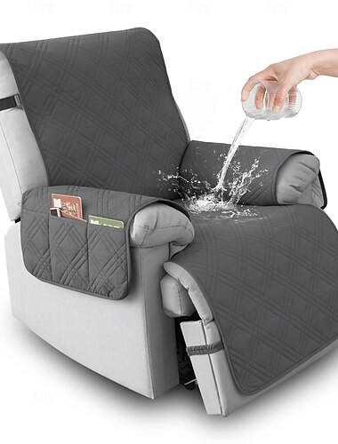  Bankhoes voor huisdieren, 1-zits, 100% waterdicht en morsbestendig, 4-laags gewatteerde relaxfauteuilhoes met zijvakken, antislip, wasbaar, donkergrijs