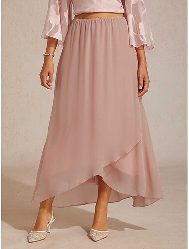  elegante maxi-rok van chiffon voor dames, hoge taille, elastische tailleband, soepelvallend, niet-elastisch, casual, geschikt voor dagelijks gebruik, bruiloft, gasten, blushroze, zomer