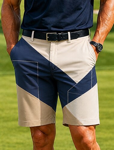  Herr Geometriska mönster Abstrakt konst Färgblockerande Bermudashorts Casual shorts Golfshorts Medium Midja Business Casual Arbete Golf Strandsemester Shorts med platta framtill och fyra fickor