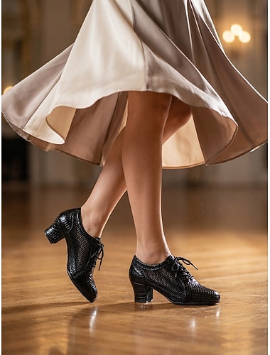 Schwarze Damen-Lateintanzschuhe – Schnürschuhe mit Schlangenprägung für Salsa und Tango &Gesellschaftstanz