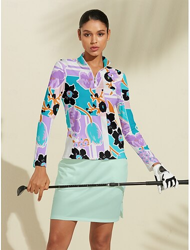 Mulheres Camisa polo de caminhada Roxo Manga Longa Blusas Roupas femininas de golfe, roupas, roupas, roupas