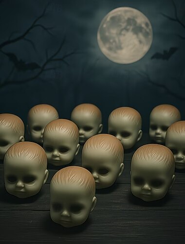  12/24 têtes de poupées pour Halloween et Noël, crânes réalistes en plastique blanc avec yeux et bouches noirs, décorations de fête effrayantes, cadeaux farces, accessoires d'horreur pour les