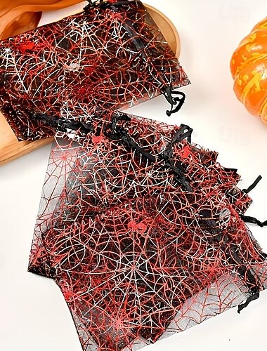  30 sacchetti regalo con coulisse a tema ragnatela di Halloween, sacchetti in organza trasparente per caramelle, ideali per bomboniere, gioielli, biscotti, dolcetti, matrimoni, compleanni, baby shower,