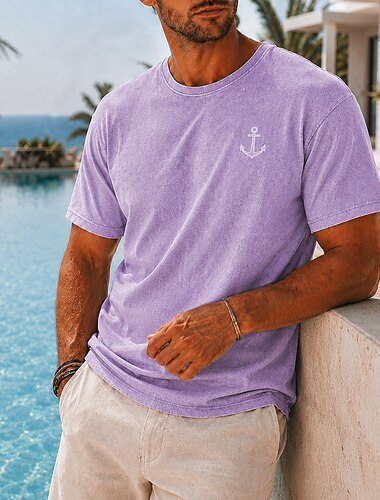  Herren Einfarbig Segelboot Acid-Wash-Shirt Schweres T-Shirt Kurzarm T-Shirt DTG Rundhalsausschnitt Hemd Hawaiianisch Täglich Ferien Blau Purpur Grün Frühling & Sommer Bekleidung S M L XL XXL