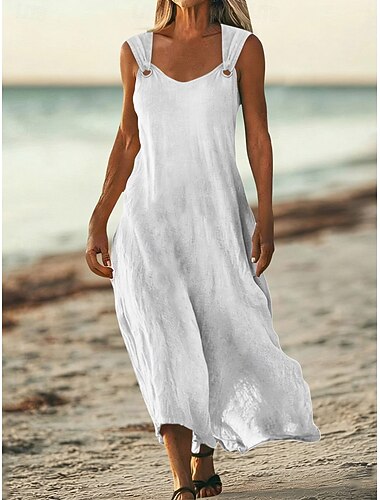  Damen Maxikleid Freizeitkleid Westenkleid A Linie Kleid Sommerkleid Basic Klassisch Täglich Urlaub Lässiger Schnitt Einfach Ärmellos V Ausschnitt Blau Weiß Gelb Rote Sommer Frühling