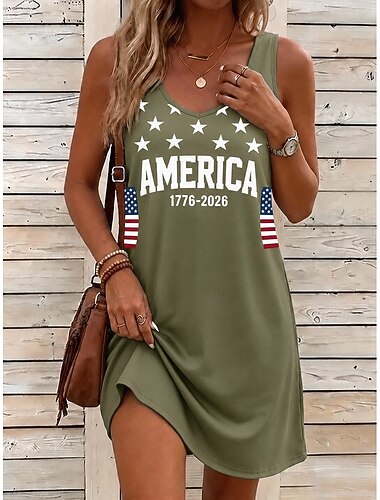  Giorno dell'Indipendenza Americana Per donna Mini Abito Abito a trapezio Abito Estivo Abito a spalle scoperte Vacanza Casual Quotidiano Vestibilità comoda Grafico Bandiera Senza Maniche Collo a U Blu