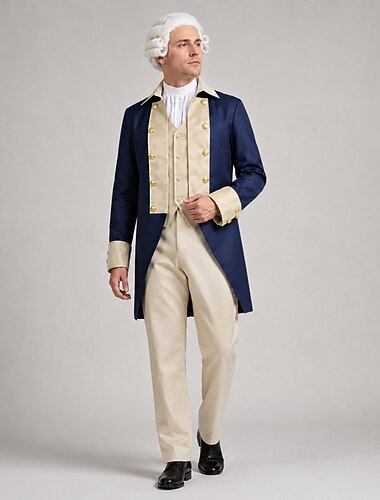  Set Rétro Vintage 18ème Siècle Pantalon Veste Vêtements d'extérieur avec accessoires Manches longues George Washington Alexander Hamilton Déguisement Homme Halloween Carnaval Adulte Manteau Gilet