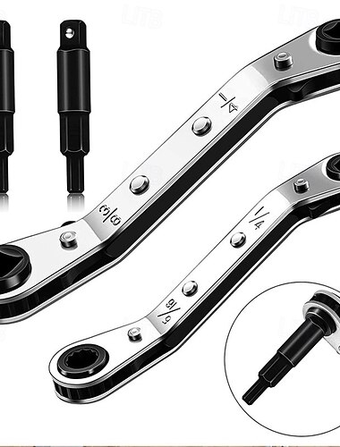  Set di 4 chiavi di servizio HVAC: chiave a cricchetto per valvole di condizionatori d'aria da 3/16" a 3/8" (5/16'' x 1/4'') con kit di 2 adattatori esagonali per utensili di riparazione di