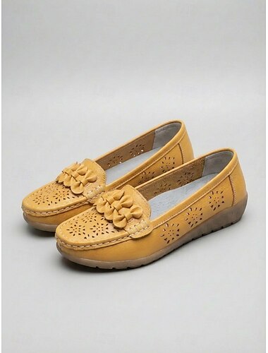  Damesloafers in geel met strik – ademende instapschoenen met uitsparing en antislipzool, ideaal voor reizen en werk. &comfort de hele dag door