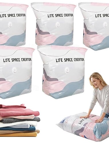  Set van 5 kubusvormige vacuüm opbergzakken, 3D ruimtebesparende zakken voor dekbedden en dekens, grote vacuümzakken voor het opbergen van kleding, beddengoed en reizen, luchtdichte compressiezakken
