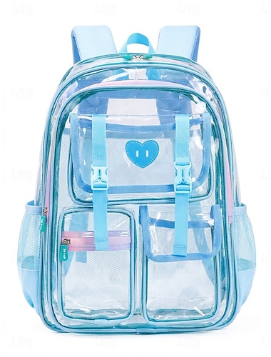  Stevige roze transparante rugzak voor meisjes - stadiongoedgekeurde transparante schooltas voor studenten, werk en reizen - duurzame PVC-boekentas