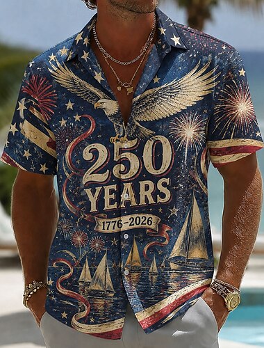  4 luglio 2026 250° Per uomo Bandiera Americana Camicia Camicia Estiva Camicia con Bottoni Manica Corta Patriotico All'aperto Festival Estate Primavera Collo ripiegato Stampa 3D camicie con colletto