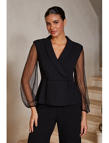  Femmes Revers manche longue Manche illusion Élégant Quotidien Quotidien robe demoiselle d honneur avec Paillettes Combinaison