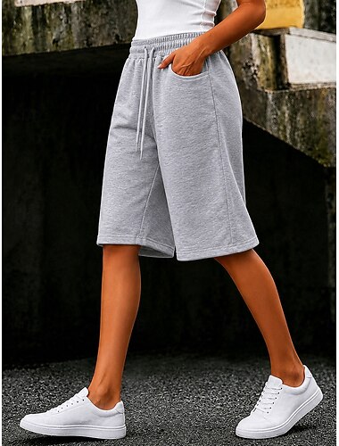  Dam caprishorts Bermudashorts Kinesiska Shorts Semester Mode Streetwear Knelängd Hög midja Slät Snörning Ficka Elastisk midja Komfort Mateial som andas Bekväm Microelastisk Elastisk Dagligen Gata