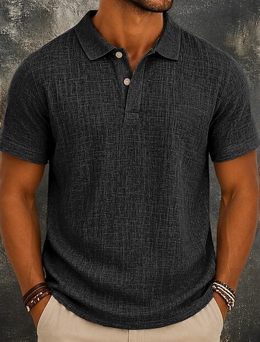  Per uomo Camicia di lino Polo Casuale Vacanza Classico Manica Corta Moda Tinta unica Bottoni Puro Estate Primavera Blu Bianco Nero Verde chiaro Blu marino Marrone Camicia di lino