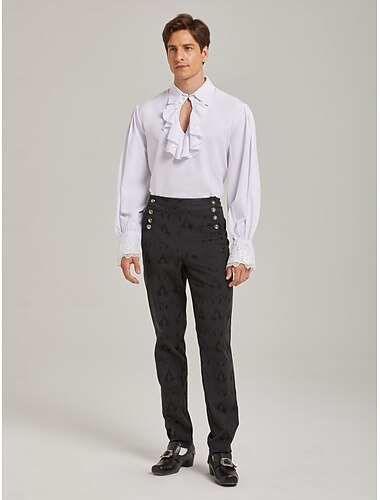  Sett Retro / vintage Punk og gotisk Kostymer i middelalderstil Bukser Drakter قميص Kjegle Erme Prins Knekt Herre Outlander Adelsmann Broderi Med rysjer Helfarge Kostyme Herre Pirat fantasi Royal