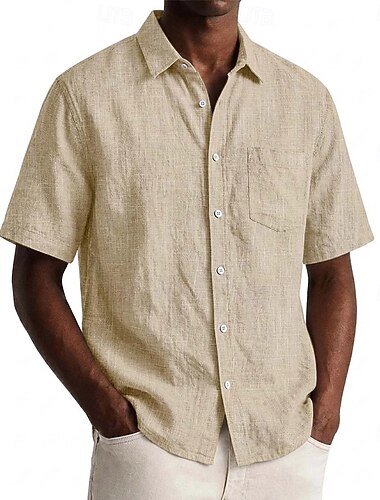  Hommes Chemise Chemise en lin Chemise d'été Tenue de plage Chemise Boutonnée Uni Occasionnel Quotidien Noir bleu marine Bleu Ciel Kaki Manche Courte Col Printemps & Été Été Vêtement Tenue Avec Poches