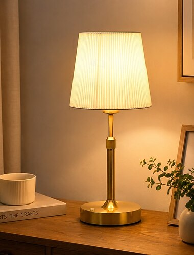  Luminária de mesa sem fio com altura ajustável, dourada e recarregável, funciona a bateria e possui regulagem de intensidade contínua. &Luminária decorativa sem fio com controle por toque para quarto,