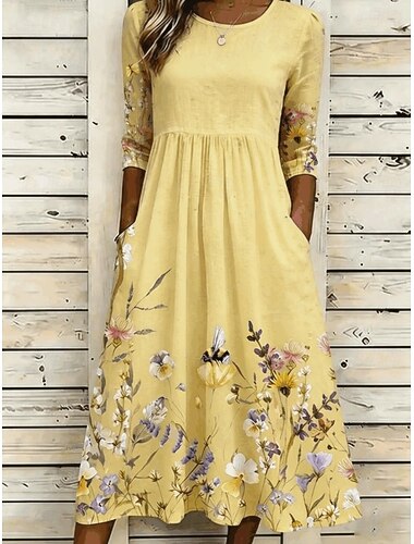  Pasen Dames Halflange jurk Hemdjurk Vakantie Casual Boho Dagelijks Zomerjurk Lente Jurk Normale pasvorm Bloemig Grafisch Halve mouw Strakke ronde hals blauw Geel Blozend Roze Groen Zomer Lente
