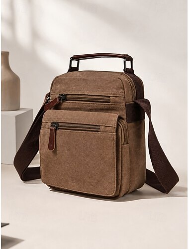  Bolso bandolera de lona multicolor para hombre, bolso mensajero multibolsillos de gran capacidad para viajes, trabajo, uso diario, pequeño bolso casual vintage para hombre.
