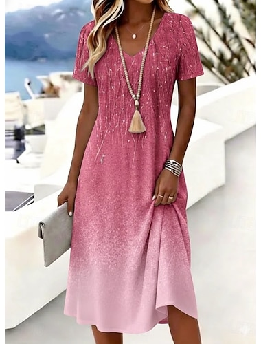  Dames Halflange jurk T shirt jurk A lijn jurk Vakantie Casual Boho Strand Ruim Passend Ombre Grafisch Abstract Korte mouw V-hals Blozend Roze Paars Oranje Groen Zomer Lente