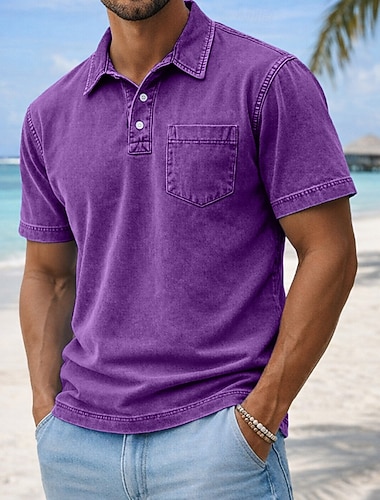  SoftFade™ Miesten Polo Paidat 100% Puuvillaa Happopesu Paita Rentoutumiseen Lomakäyttöön Kauluskraava Lyhythihainen Muoti Perus Yksivärinen Vintage Hioitettu Kevät ja Kesä Sininen Syvä Vihreä