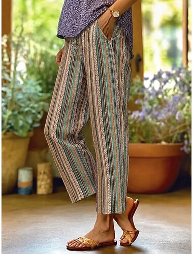  Mujer Pantalones con tacto de lino Perneras anchas Pantalones casuales Pantalones de verano Vacaciones Moda Ropa de calle Longitud total Media cintura Floral Graphic Bolsillo Cintura elástica